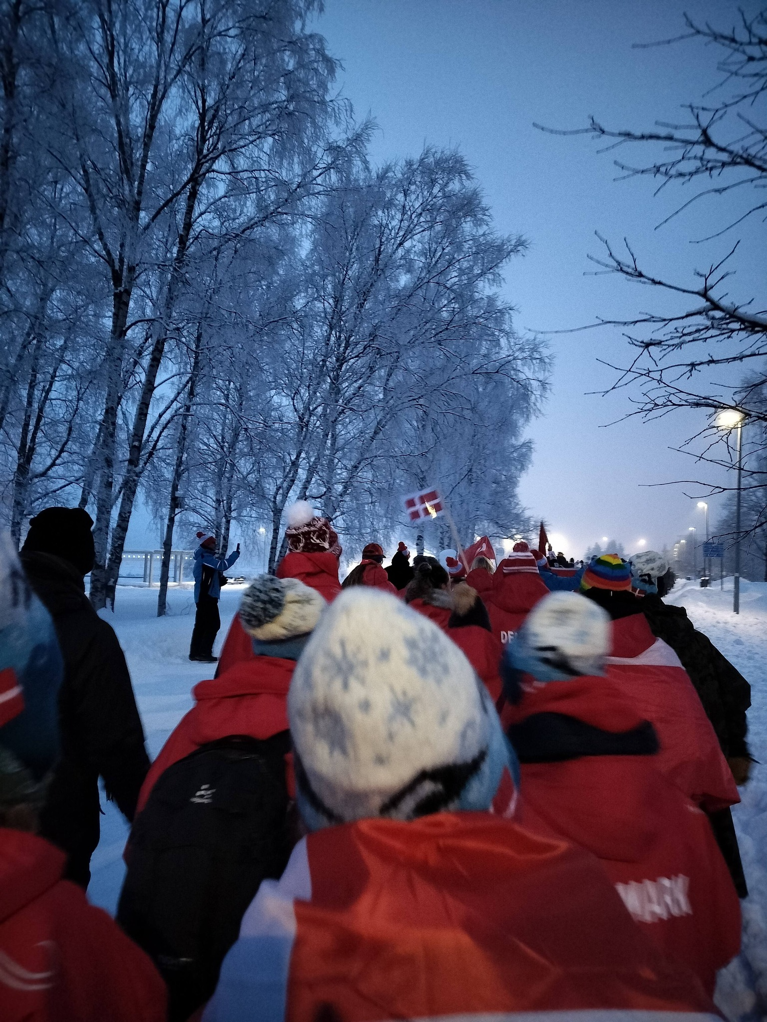 Kan være et billede af en eller flere personer, personer, der kører med hundeslæde, Nordpolen, skiløjpe, menneskemængde og tekst, der siger "WARK"